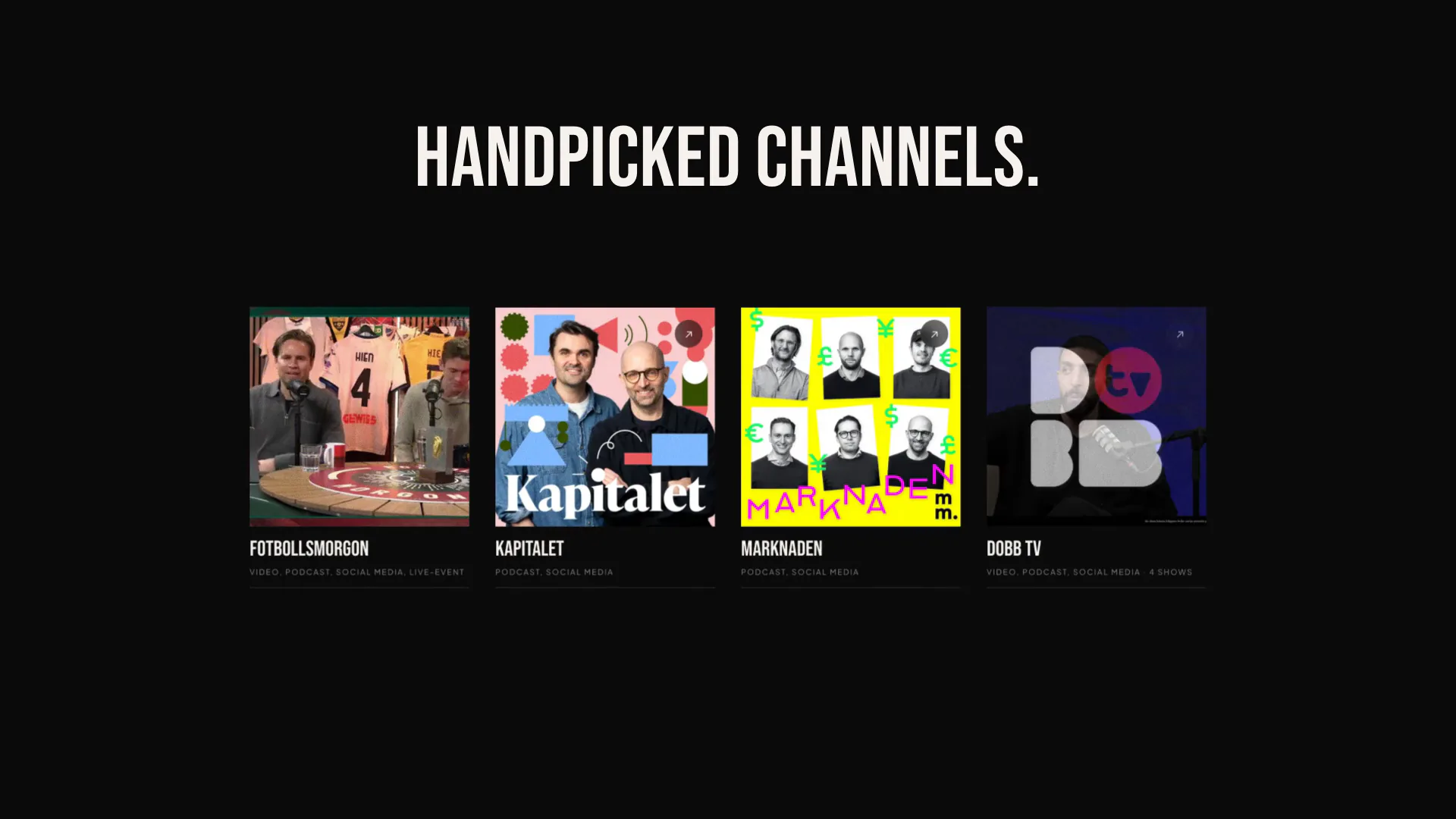 Film frame: four channel tiles under “HANDPICKED CHANNELS.”