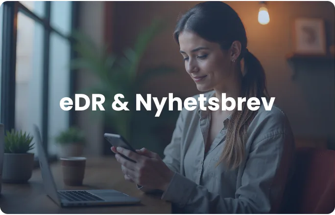 Old service category card “eDR & Nyhetsbrev” over a stock photograph.