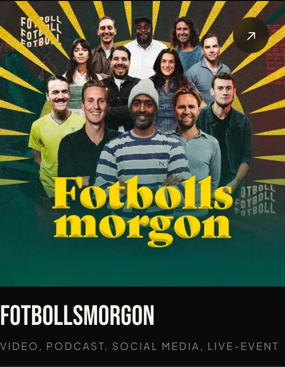 Channel tile: Fotbollsmorgon — video, podcast, social media, live event.